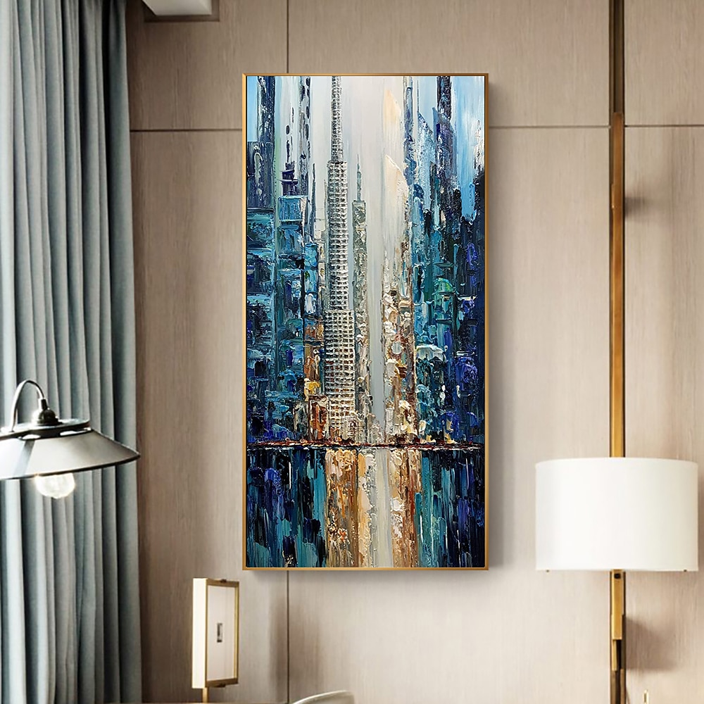 هانغ رسمت النفط الطلاء رسمت باليد عمودي تجريدي هندسة معمارية الحديث بدون إطار داخلي 2026 - $126.99 –P5