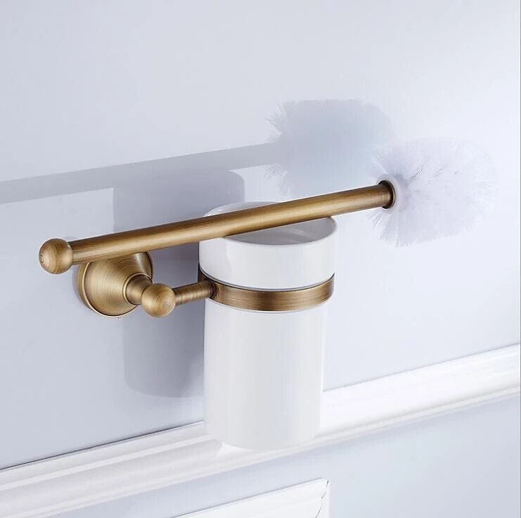 Toilet Brush with Holder,Antique Brass Ceramics Wall Mounted Rubber Painted Toilet Bowl Brush and Holder for Bathroom 2025 - $79.99 –P7