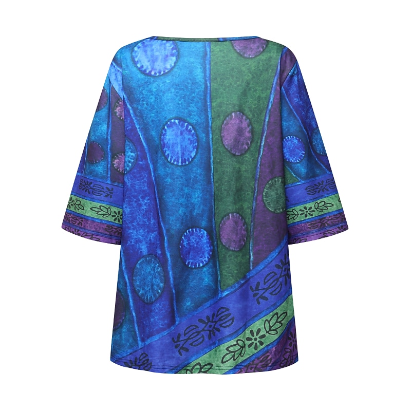 Women's Plus Size Linen Shirt Boho T-shirt T Shirt Streetwear Casual Color Block Striped Print Half Sleeve Regular Tops Crew Neck Daily Sports Weekend Red Blue Purple Summer Spring 2026 - $14.49 –P2
