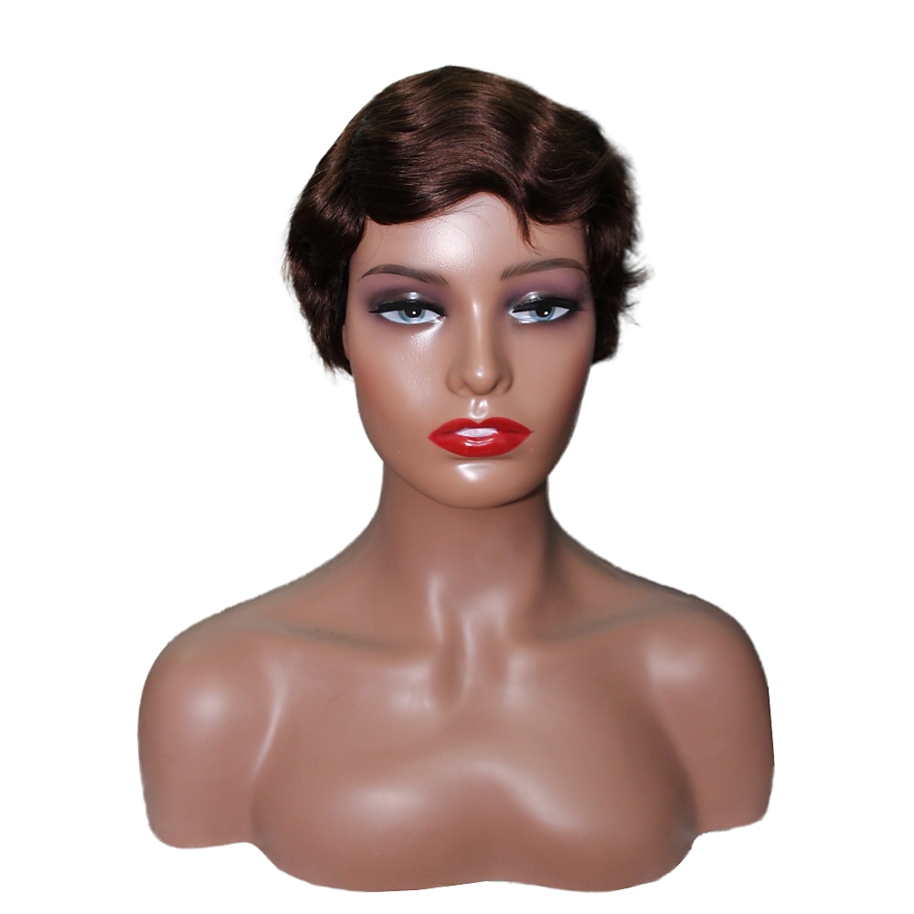 pieno fatto a macchina parrucche onde della barretta corte acconciature capelli umani di remy ondulati pixie cut nessuno parrucca del merletto marrone naturale marrone scuro del 2026 a $33.13 –P3