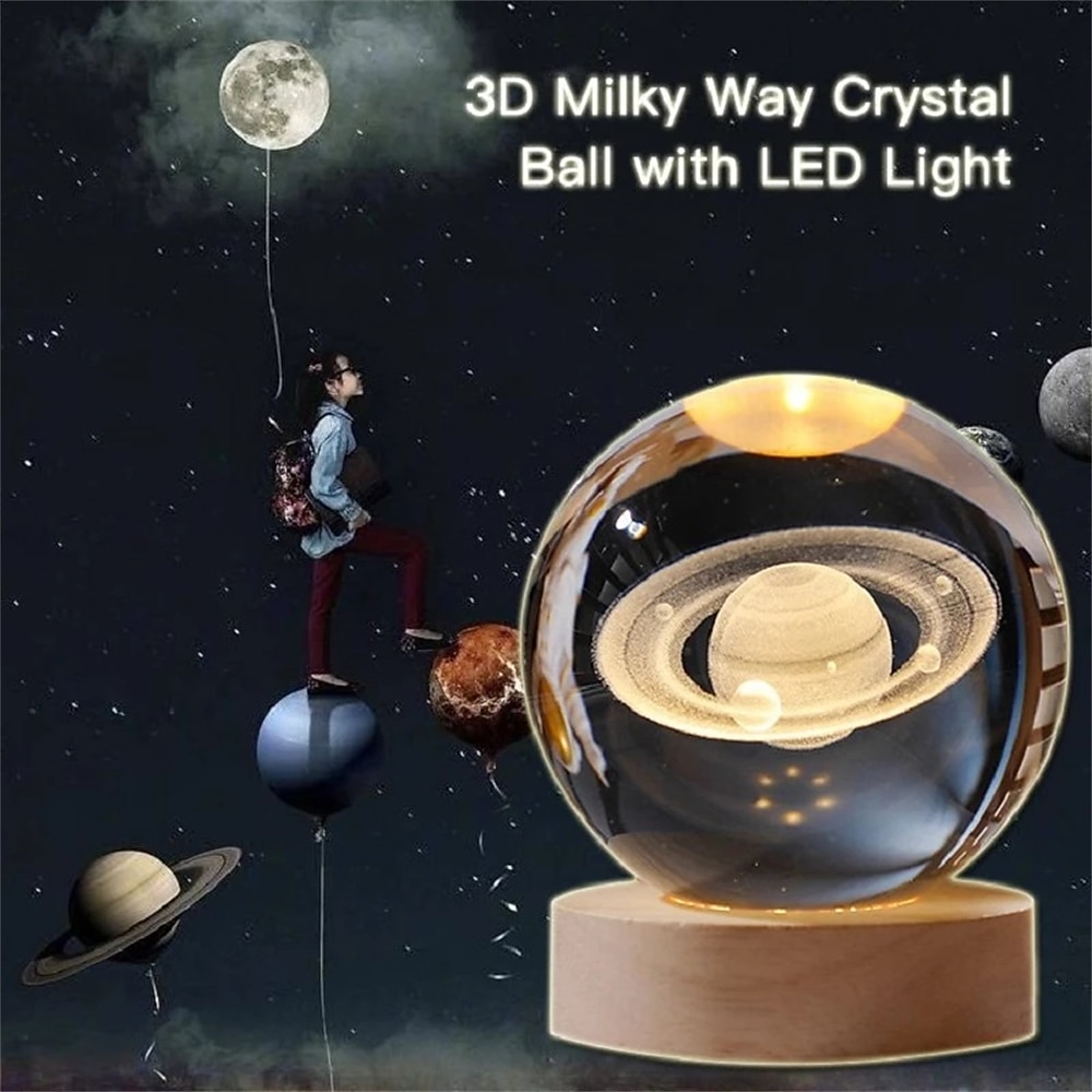 Glowing Planetary Galaxy Crystal Ball Night Lights USB Power Warm White Bedside Light Christmas Kid Gift Night Lamp 2025 - $8.99 –P2