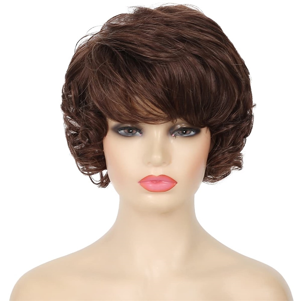 parrucca da vecchia signora capelli corti ricci grigi con frangetta parrucche piene cosplay resistenti al calore capelli sintetici naturali del 2025 a $27.99 –P9
