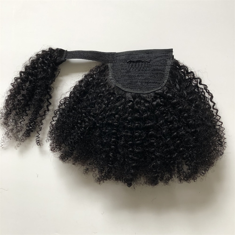 extensions de cheveux queue de cheval extensions afro crépus bouclés cheveux humains wrap autour de queue de cheval remy extensions de cheveux clip dans les extensions de cheveux avec pâte magique de 2025 ? $44.99 –P1
