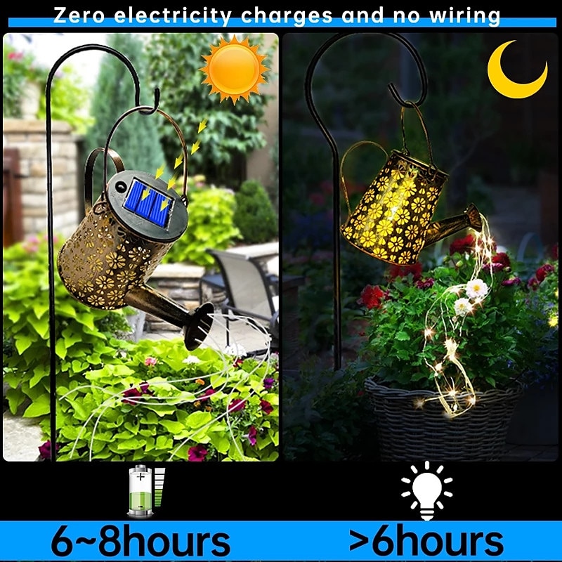 Outdoor Solar Watering Can Lights Hanging Kettle Lantern Light String Waterproof For Garden Yard Flower Bed Garland Decor Metal Retro Lamp 2025 - $26.99 –P11