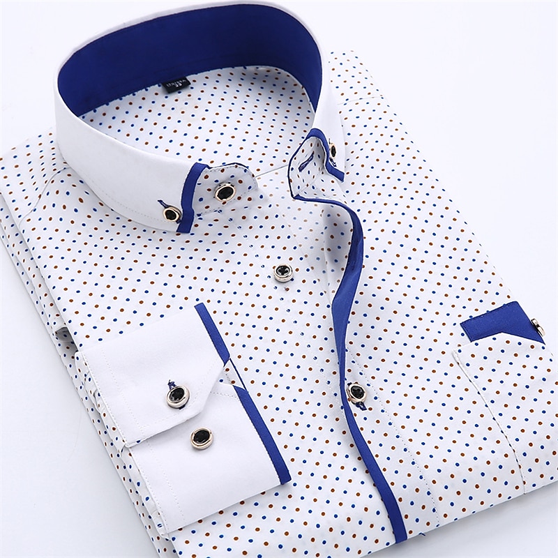 Men's Dress Shirt Button Down Shirt Collared Shirt Black White Red Long Sleeve Polka Dot Turndown Summer Spring Wedding Outdoor Clothing Apparel Button-Down 2023 - AED 80.98 –P6