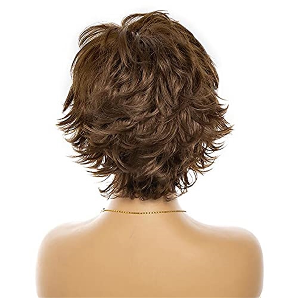 parrucca bionda mista marrone scuro marrone con riflessi parrucche pixie cut per donne bianche con frangetta parrucca sintetica ondulata corta naturale capelli veri parrucche per feste di natale del 2025 a $19.99 –P6