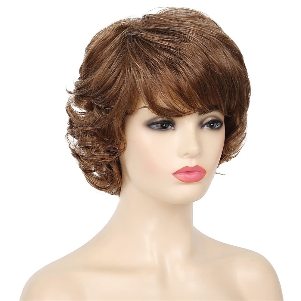 parrucca da vecchia signora capelli corti ricci grigi con frangetta parrucche piene cosplay resistenti al calore capelli sintetici naturali del 2025 a $27.99 –P7