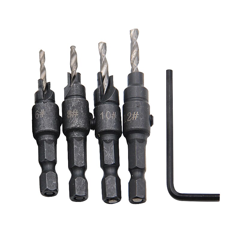 4 stuks boren hss hexagon schacht verzonken tapper tool houtbewerking hout pilot gat maat #6 #8 #10 #12 met 1 moersleutel 2025 - $9.99 –P3