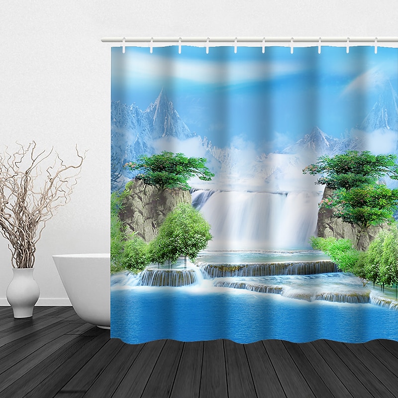 Shower Curtain with Hooks 180cm*180cm(70"*70") Polyester Washable Waterproof Landscape Waterfall Pattern 2025 - $25.99 –P17
