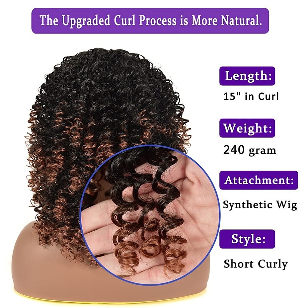 gekrulde pruiken voor zwarte vrouwen - kinky afro krullende pruik met pony 2 toon blond gemengd bruin kleur synthetisch hittebestendig volledige pruiken kerstfeestpruiken 2025 - $21.99 –P12