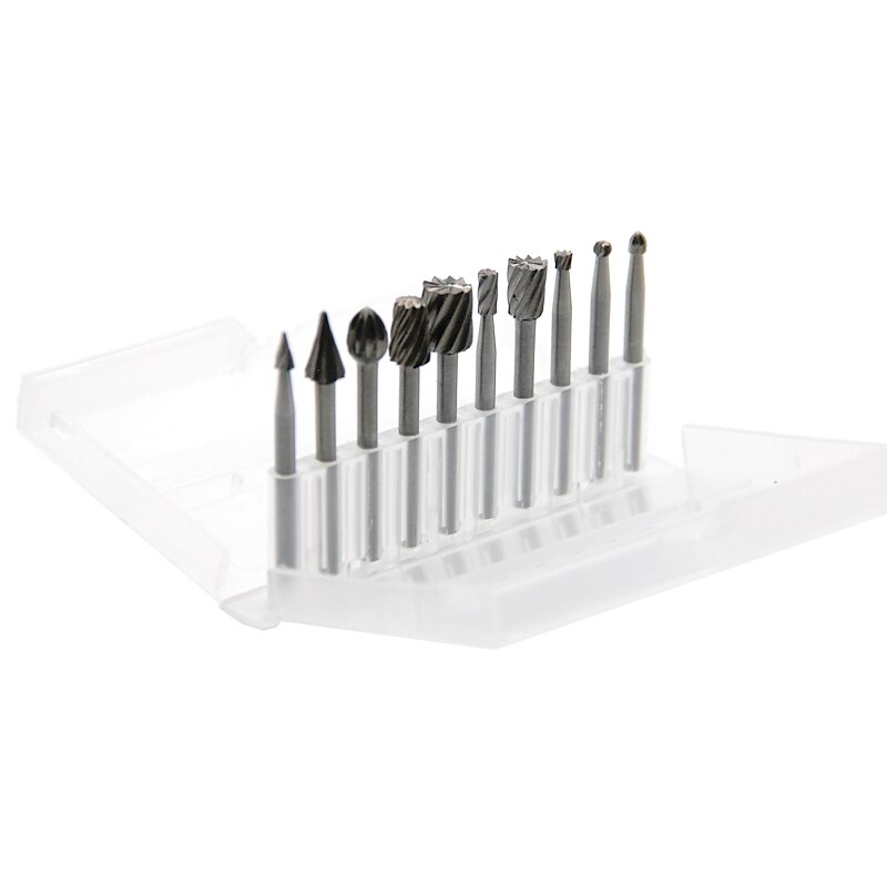 10 pz 1/8 '' gambo hss acciaio rotativo frese cutter scatola di plastica trasparente incisione rettifica bit per file rotanti taglierina strumenti di lavorazione del legno fai da te del 2025 a $12.99 –P7