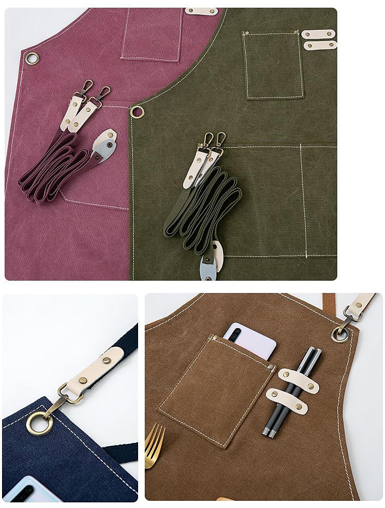 grembiule da cuoco nero per uomo donna con tasca, grembiule da lavoro in tela di cotone incrociato sul retro resistente regolabile del 2025 a $28.99 –P2