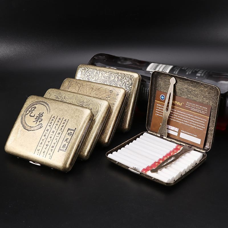 vintage sigarettenkoker met beide zijden open ter ondersteuning van de generatie van brons gecondenseerde bloem metalen flip-top gesneden (kan 20 sigaretten bevatten) 2025 - $15.49 –P1