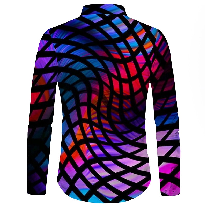 Men's Color Block Optical Illusion Geometric Pattern Shirt Button Up Shirt Long Sleeve Fashion Designer Casual Outdoor Street Holiday Summer Spring Turndown Print Button-Down Pink Purple Green 2025 - $24.99 –P2