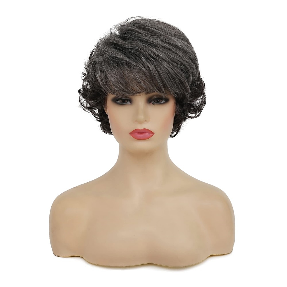 parrucche grigie corte ricci per le donne parrucca sintetica naturale soffice a strati cosplay di halloween resistente al calore del 2025 a $24.99 –P7
