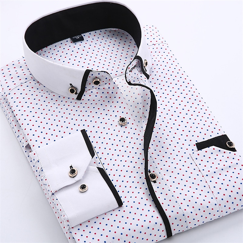 Men's Dress Shirt Button Down Shirt Collared Shirt Black White Red Long Sleeve Polka Dot Turndown Summer Spring Wedding Outdoor Clothing Apparel Button-Down 2023 - AED 80.98 –P4