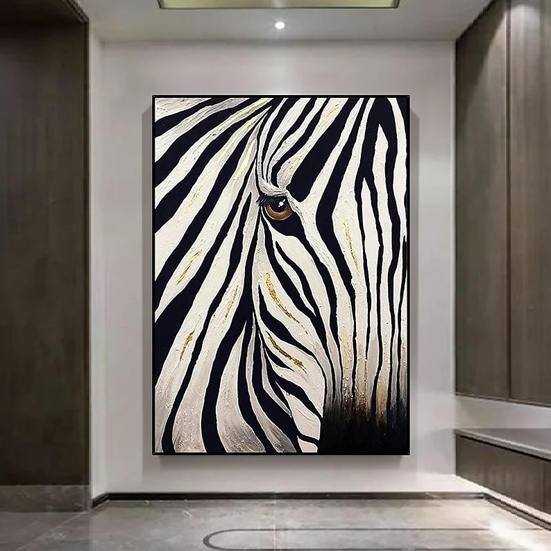 oljemålning 100 % handgjord handmålad väggkonst på duk abstrakt landskap zebra djur modern heminredning dekor rullad duk utan ram osträckt 2025 - $91.99 –P9