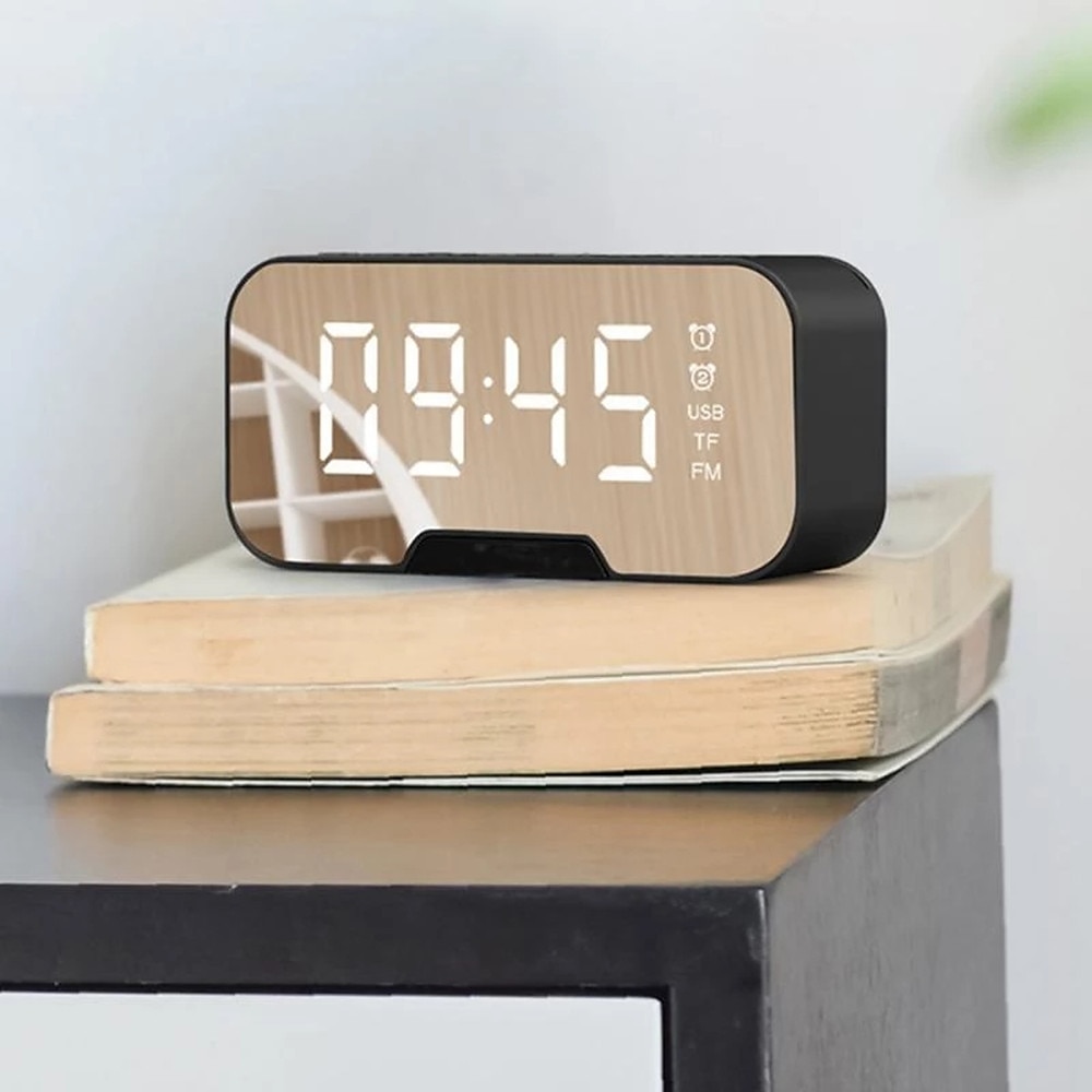 LED Dual Alarm Clock Wireless FM Radio Dimmer Phone Holder With Speaker Bluetooth 5.0 Mirror Clock Home Office Phone Supplies 2025 - $37.99 –P11