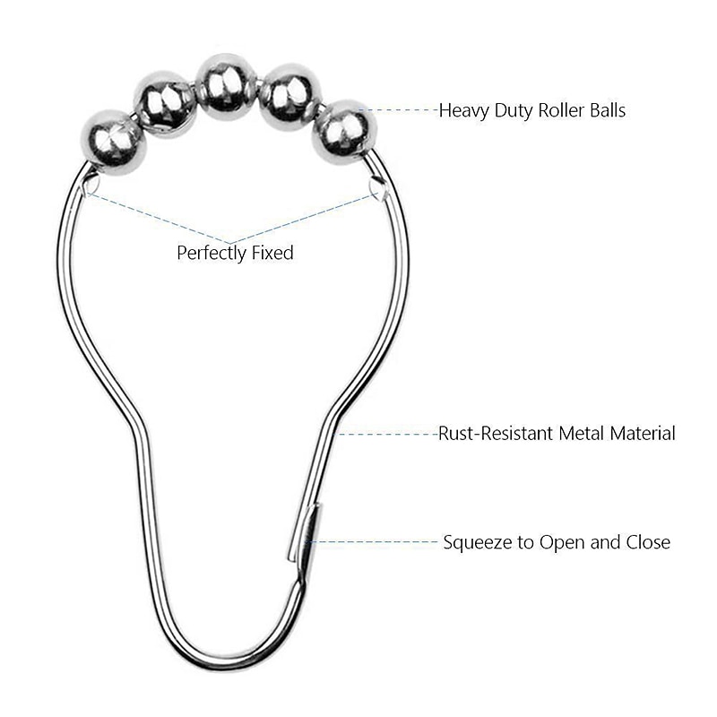 12 pcs Stainless Steel Curtain Hooks Bath Curtain Rollerball Shower Curtain Rings Hooks 5 Rollers Polished Satin Nickel Ball 2026 - $15.49 –P6