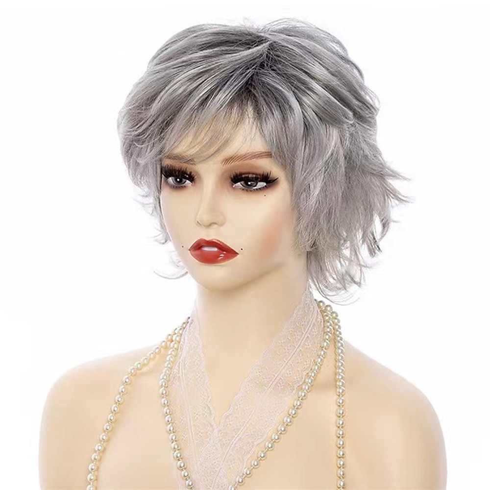 parrucca bionda mista marrone scuro marrone con riflessi parrucche pixie cut per donne bianche con frangetta parrucca sintetica ondulata corta naturale capelli veri parrucche per feste di natale del 2025 a $19.99 –P16