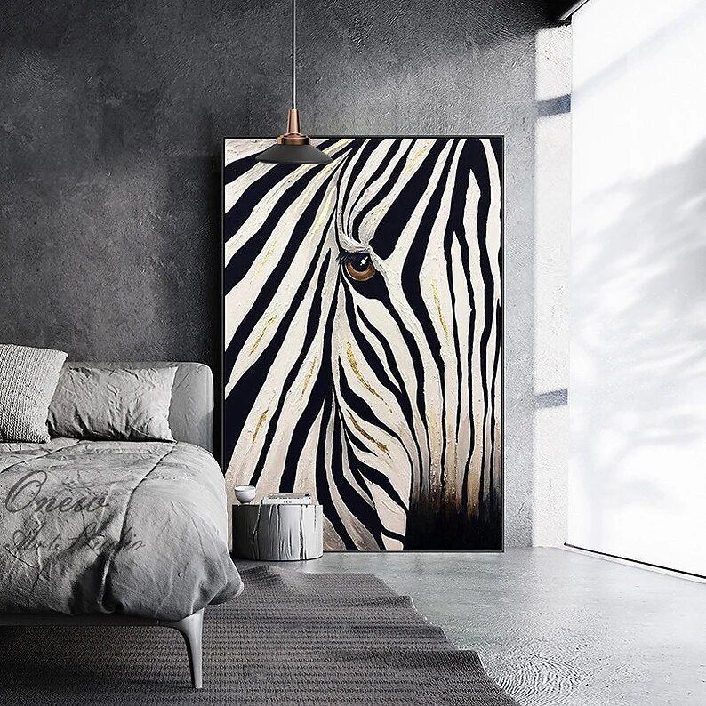 oljemålning 100 % handgjord handmålad väggkonst på duk abstrakt landskap zebra djur modern heminredning dekor rullad duk utan ram osträckt 2025 - $91.99 –P8