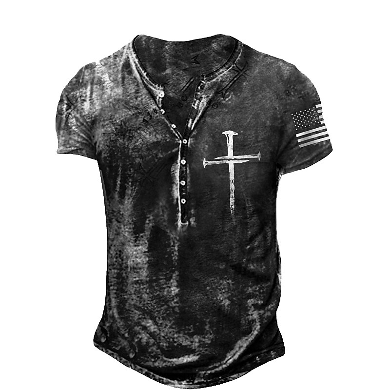 Homme Graphic Croix Drapeau américain T shirt Chemise Henley Shirt Tee Manche Courte 3D effet Design basique Décontractées Extérieur du quotidien Des sports Eté Noir / Blanc Bleu Marron Gris Clair de 2025 ? $20.99 –P2