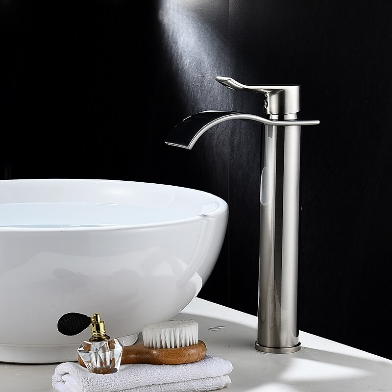 Brass Bath Sink Faucet with Drain,Waterfall Rose Gold Tall Centerset Single Handle One Hole Bath Taps with Hot and Cold Water 2025 - $129.99 –P4