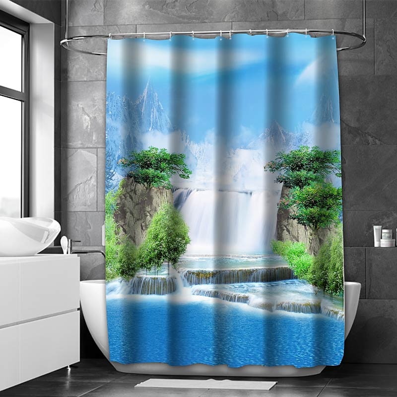 Shower Curtain with Hooks 180cm*180cm(70"*70") Polyester Washable Waterproof Landscape Waterfall Pattern 2025 - $25.99 –P18