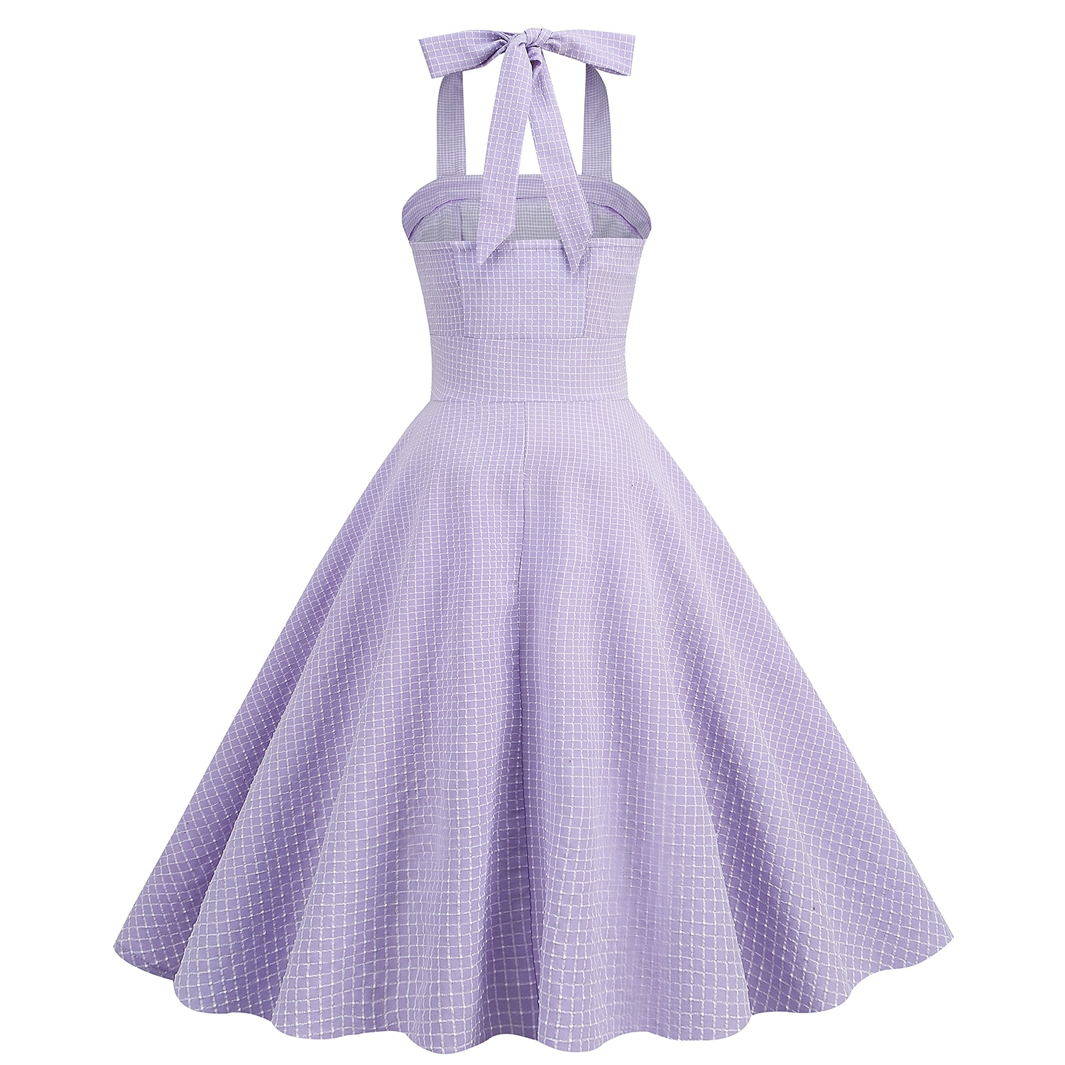 Vestido de mujer de la década de 1950 audrey hepburn halter swing vestido 100% algodón flare vestido retro vintage gráfico check diario fiesta de té casual diario sin mangas ajuste&amp; vestido 2025 - $46.99 –P3