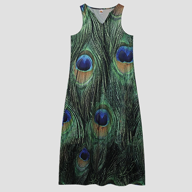 dam a line klänning maxi lång klänning svart ärmlös blommig leopardtryck sommar v-ringad snygg 2022 5xl 2025 - $27.99 –P6