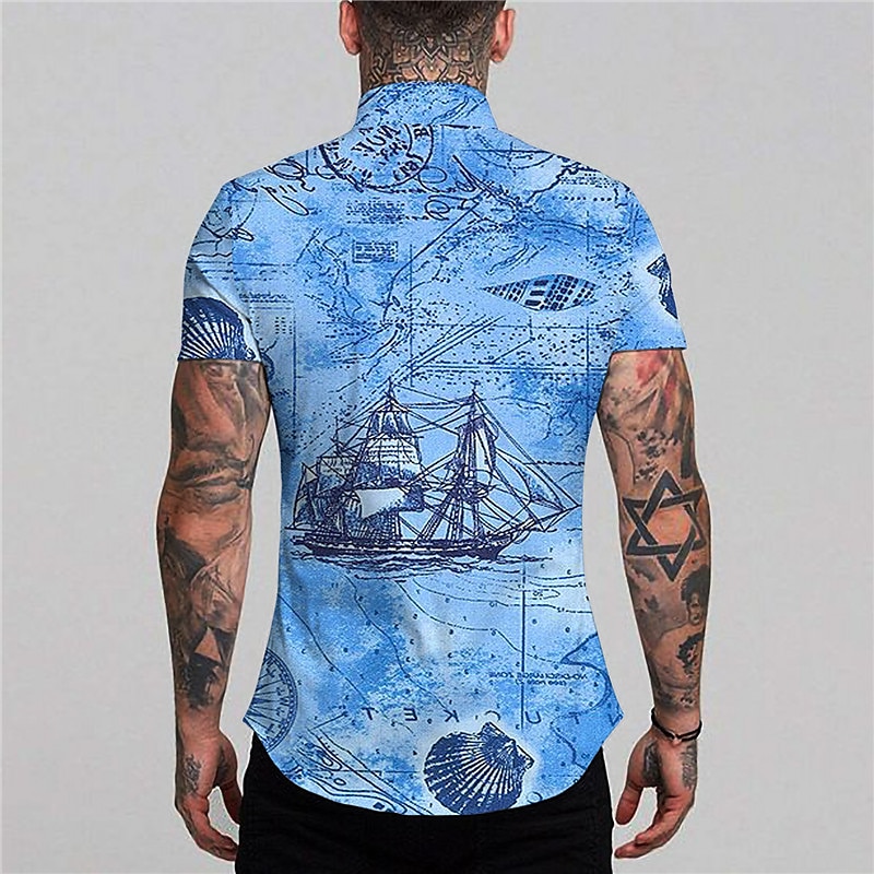 Herren Hawaiian Aloha Nautisch Hemd Sommerhemd Hawaiihemd Sommerhemd Kurzarm Modisch Designer Brautkleider schlicht Outdoor Casual Festtage Sommer Frühling Umlegekragen Bedruckt Button-Down Rote Blau 2025 - $24.99 –P2