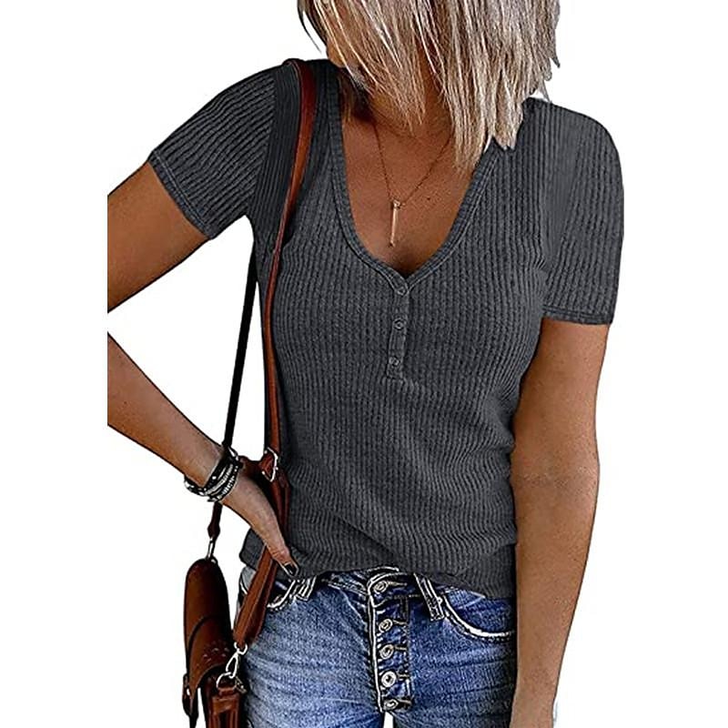 Women's Henley Shirt T shirt Tee Black White Pink Plain Button Short Sleeve Casual Daily Sexy Round Neck Regular S 2025 - $27.99 –P9