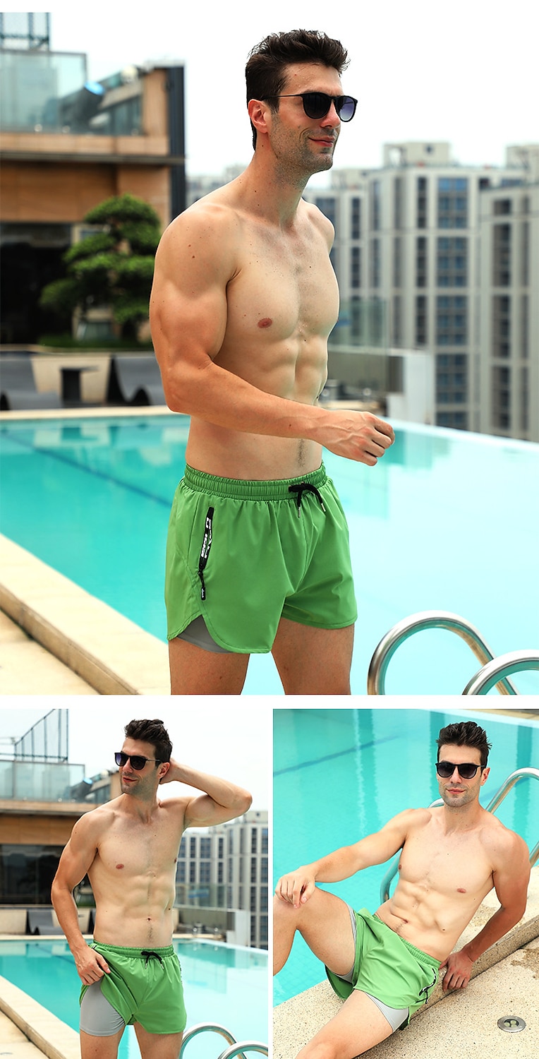 Homme Short de bain Short de Bain Natation Séchage rapide Poids Léger Short de bain Maillot de bain Avec poches Doublure de compression Cordon Natation Surf Plage Sports nautiques Couleur Pleine Eté de 2025 ? $21.59 –P13