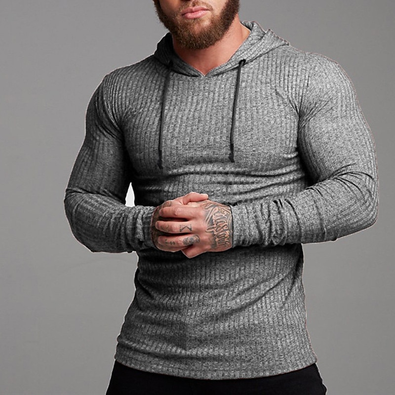 Herr Huvtröja Svart Vit Grå Huva Ensfärgat Strukturerad Sport & Utomhus Polyester Aktiv Vinter Kläder Pull Tröjor Långärmad Smal 2025 - $23.99 –P11