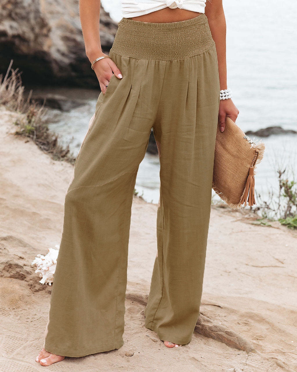 Women‘s Casual Fashion Culottes Wide Leg Chinos Wide Leg Side Pockets Cotton Linen Full Length Pants Casual Weekend Micro-elastic Chinese Style Comfort Mid Waist White Black Khaki S M L XL XXL 2023 - US $19.99 –P6