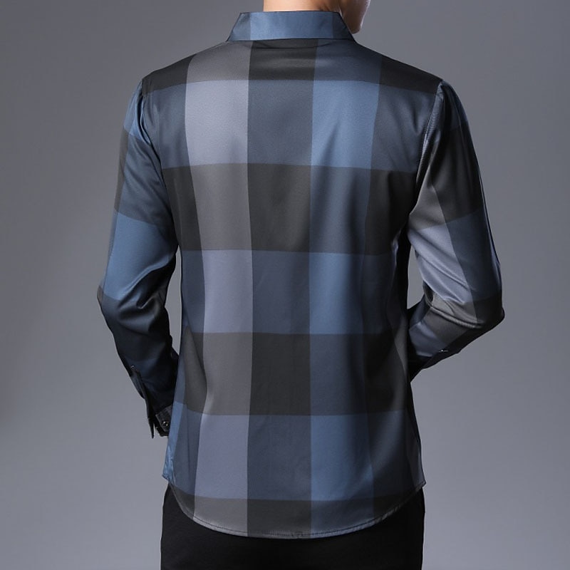 Hombre Camisa para Vestido Camisa sin planchar Camisa de cuello Abotonar la camisa Tartán Boda Exterior Rojo Azul Piscina Gris Manga Larga Cuello Vuelto Verano Primavera Ropa Abotonar 2026 - $27.99 –P3