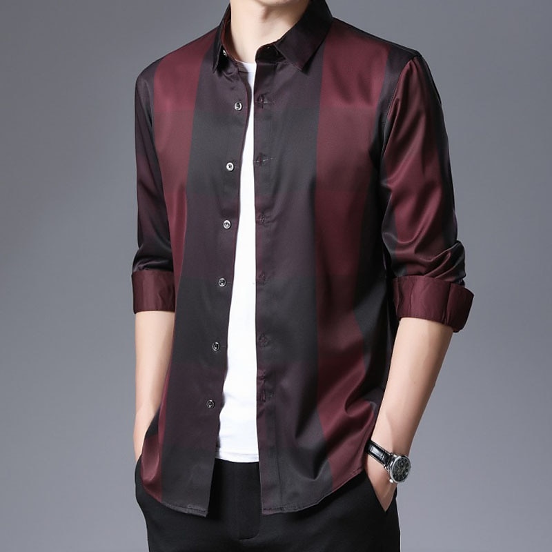 Hombre Camisa para Vestido Camisa sin planchar Camisa de cuello Abotonar la camisa Tartán Boda Exterior Rojo Azul Piscina Gris Manga Larga Cuello Vuelto Verano Primavera Ropa Abotonar 2026 - $27.99 –P6