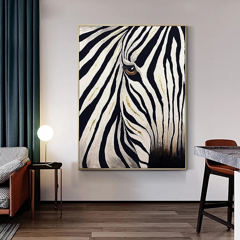 oljemålning 100 % handgjord handmålad väggkonst på duk abstrakt landskap zebra djur modern heminredning dekor rullad duk utan ram osträckt 2025 - $91.99 –P7