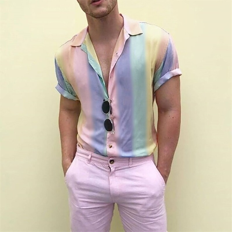 Per uomo Camicia Camicia estiva Camicia con bottoni Camicia da campo Camicia cubana Viola Arcobaleno Manica corta Stampe astratte Collo ripiegabile Strada Informale Bottone giù Abbigliamento Di del 2025 a $23.99 –P2