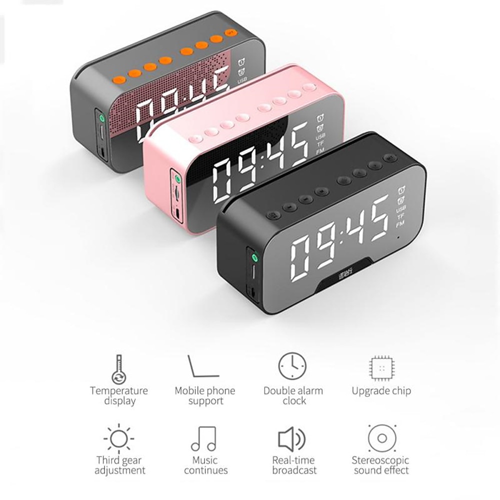 LED Dual Alarm Clock Wireless FM Radio Dimmer Phone Holder With Speaker Bluetooth 5.0 Mirror Clock Home Office Phone Supplies 2025 - $37.99 –P4