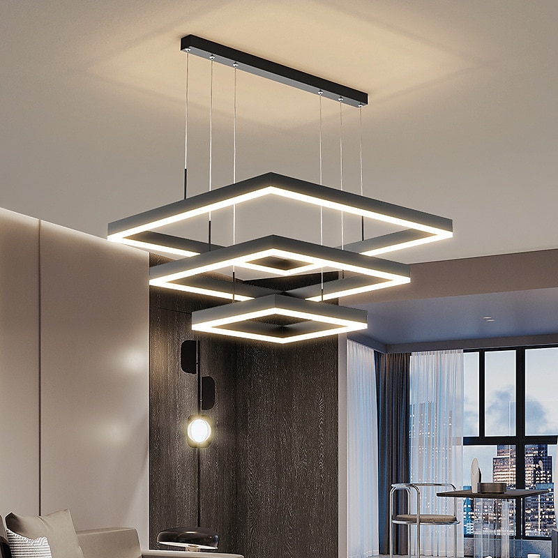 80 cm pendel LED lagdelt lysekrone moderne enkel kvadratisk nordisk soverom stue spisestuelampe 2025 - $499.99 –P6
