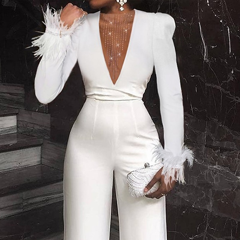 Formal White Women Jumpsuit Evening Dresses With Jacket Deep V-neck Slim  Fitted Special Occasion Wear Runway Pageant Gowns 2023