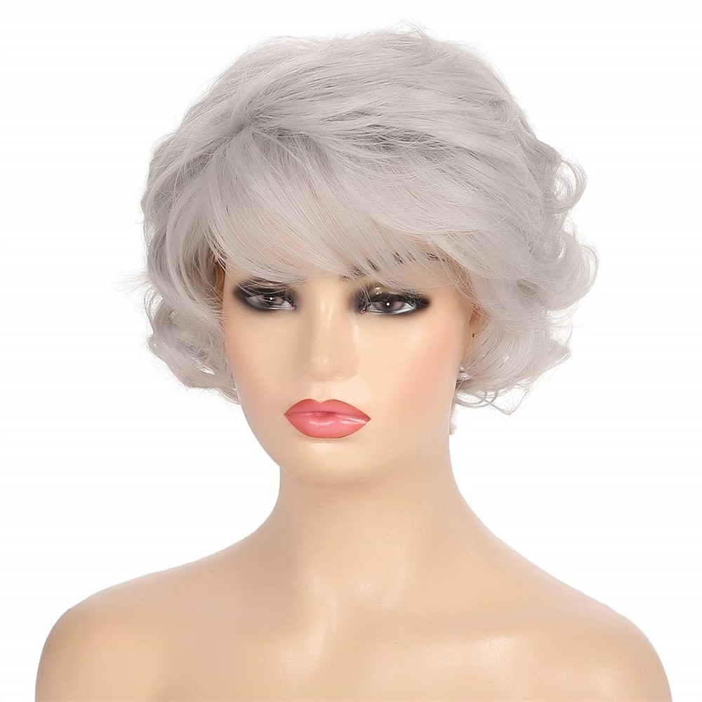 parrucca da vecchia signora capelli corti ricci grigi con frangetta parrucche piene cosplay resistenti al calore capelli sintetici naturali del 2025 a $27.99 –P2