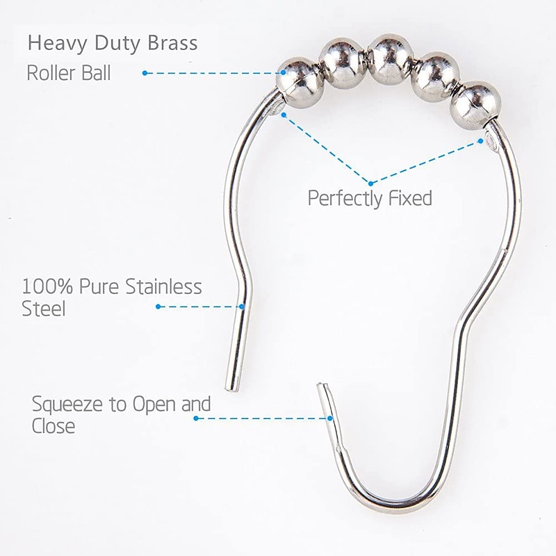 12 pcs Stainless Steel Curtain Hooks Bath Curtain Rollerball Shower Curtain Rings Hooks 5 Rollers Polished Satin Nickel Ball 2026 - $15.49 –P7