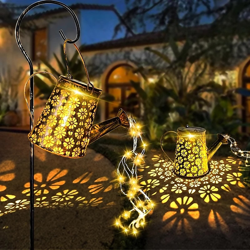 Outdoor Solar Watering Can Lights Hanging Kettle Lantern Light String Waterproof For Garden Yard Flower Bed Garland Decor Metal Retro Lamp 2025 - $26.99 –P9