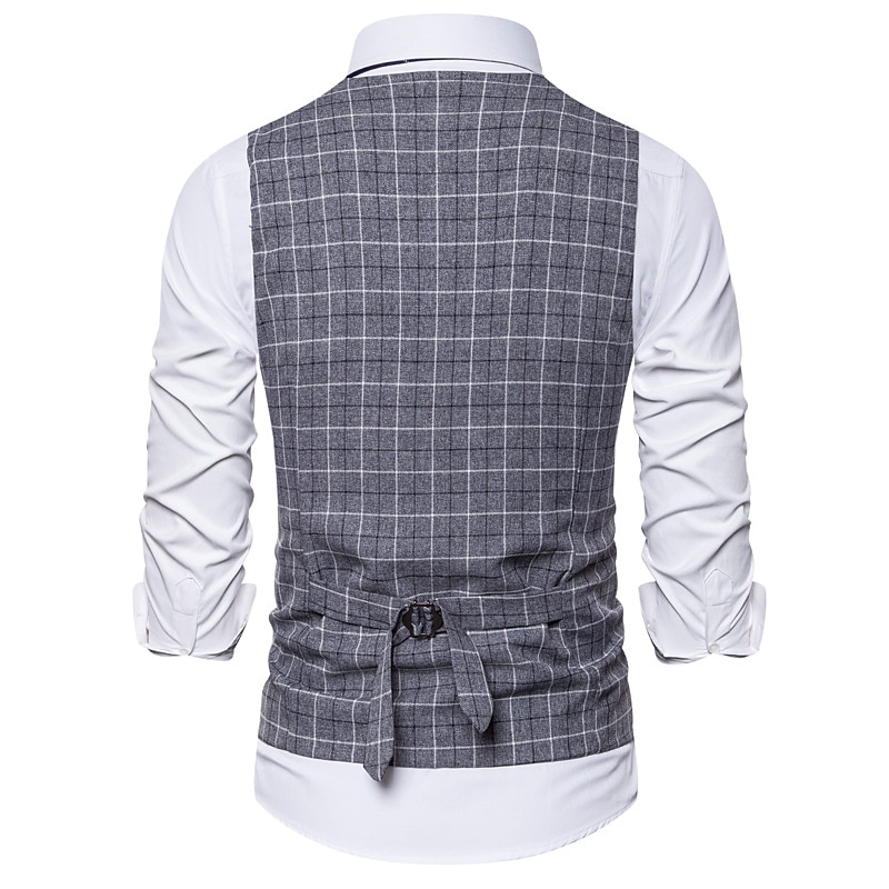 Herren Weste Hochzeit Freizeitskleidung Ausgehen Festival Geschäftlich Basic Herbst Winter Tasche Polyester Atmungsaktiv Weich Komfortabel Plaid Einreihiger Verschluss V Ausschnitt Regular Fit Kamel 2025 - $33.99 –P6