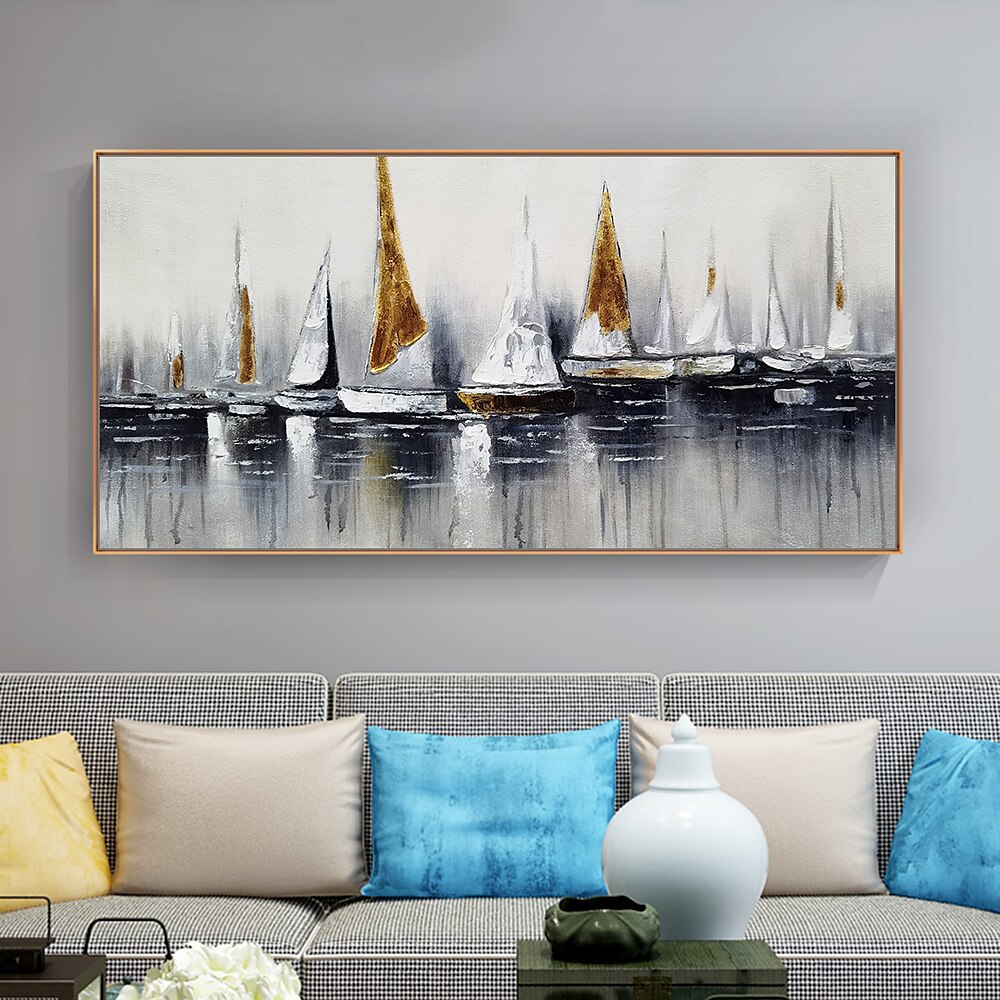 peinture à l'huile 100% fait main peint à la main art mural sur toile abstrait horizontal abstrait océan voilier paysage moderne décoration de la maison décor toile roulée pas de cadre non tendu de 2025 ? $100.99 –P3