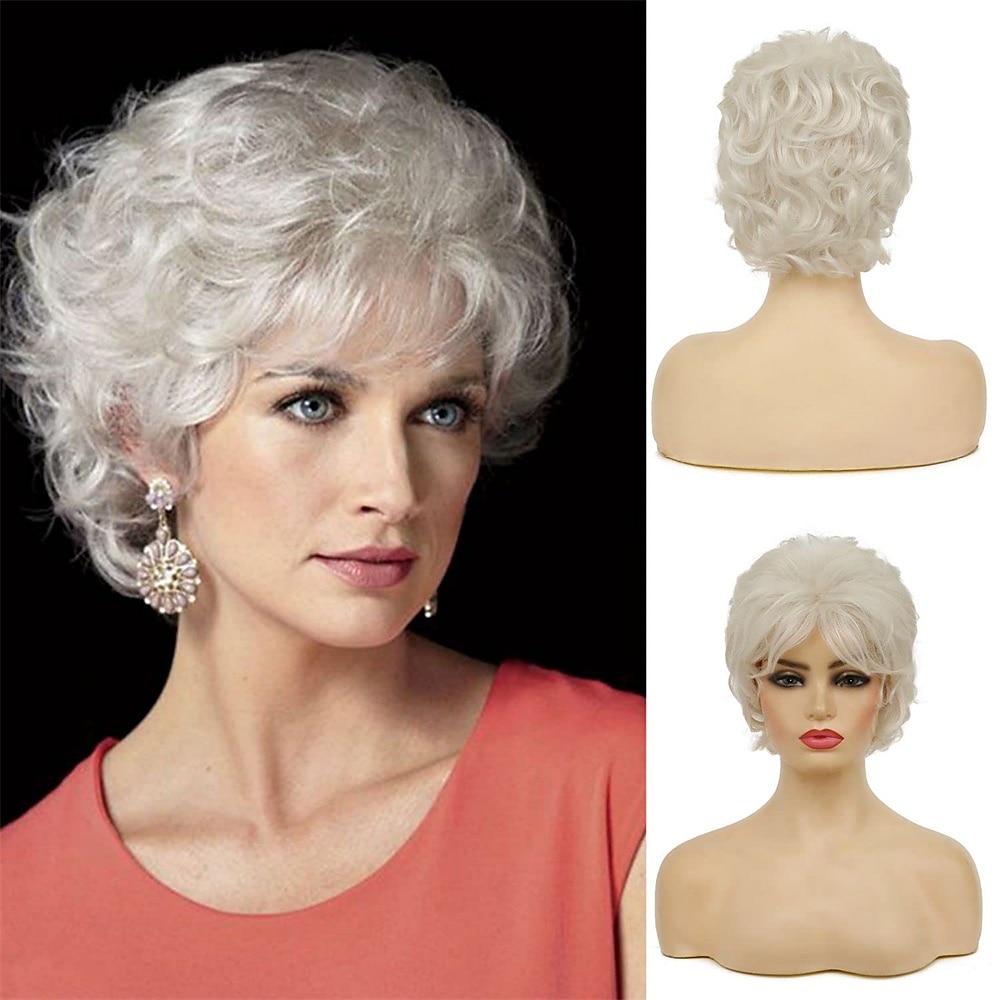 parrucche grigie corte ricci per le donne parrucca sintetica naturale soffice a strati cosplay di halloween resistente al calore del 2025 a $24.99 –P1