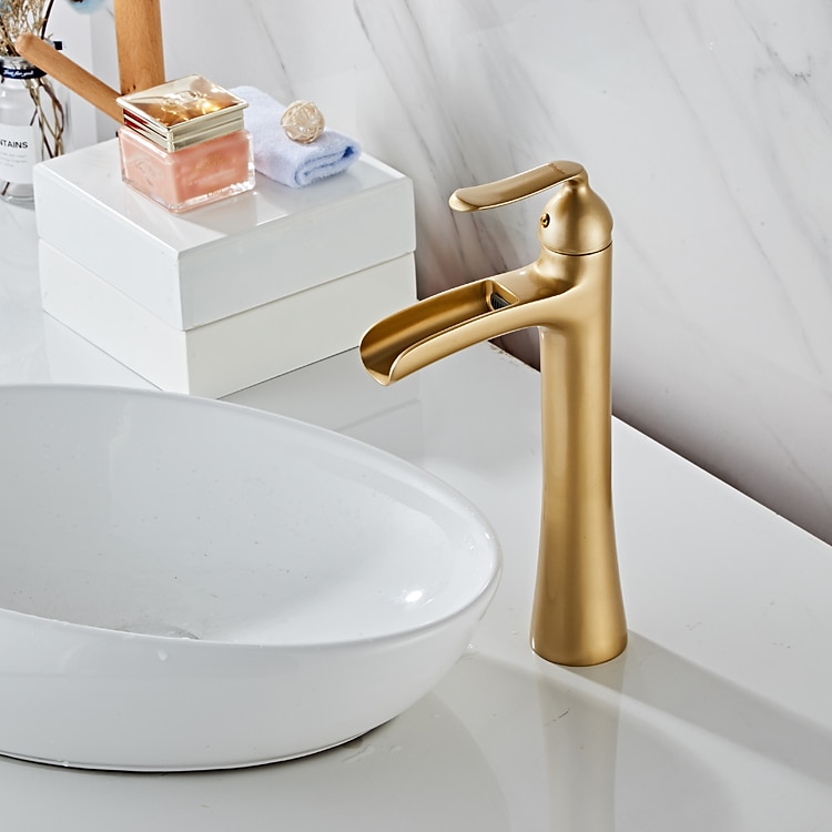 Waterfall Bathroom Faucet, Rustic Nickel Single Handle One Hole Brass Waterfall Bathroom Sink Faucet with Hot and Cold Water 2025 - $129.99 –P7