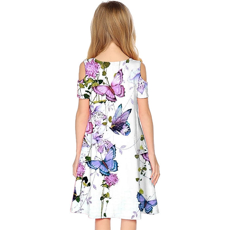 Semana Santa Girls ' 3D Floral Animal Mariposa Vestido Manga Corta Impresión 3D Verano Primavera Vacaciones Diario Festivos Estilo lindo Casual Dulce Niños 3-12 años Vestido de una línea Sobre la 2025 - $15.99 –P4